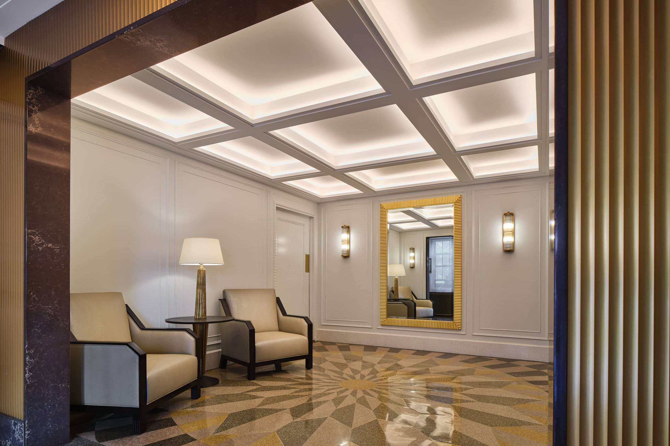 elegant lobby interior design with modern seating
